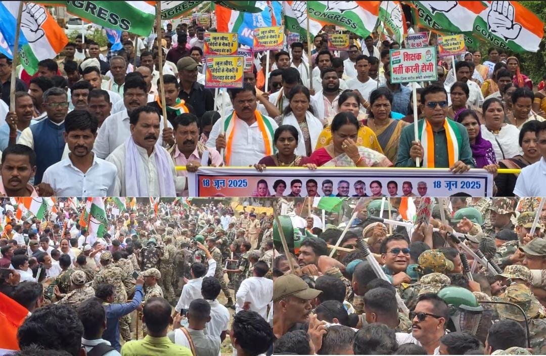युक्तियुक्तकरण के खिलाफ कोंडागांव में कांग्रेस का शिक्षा न्याय यात्रा, रायपुर नाका में हुआ जंगी प्रदर्शन