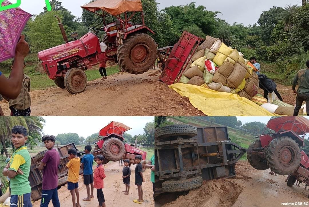 एक वर्ष से क्षतिग्रस्त पुलिया बनी खतरे का कारण, मक्का लदा ट्रैक्टर पलटा – जान बची, पर माल गया