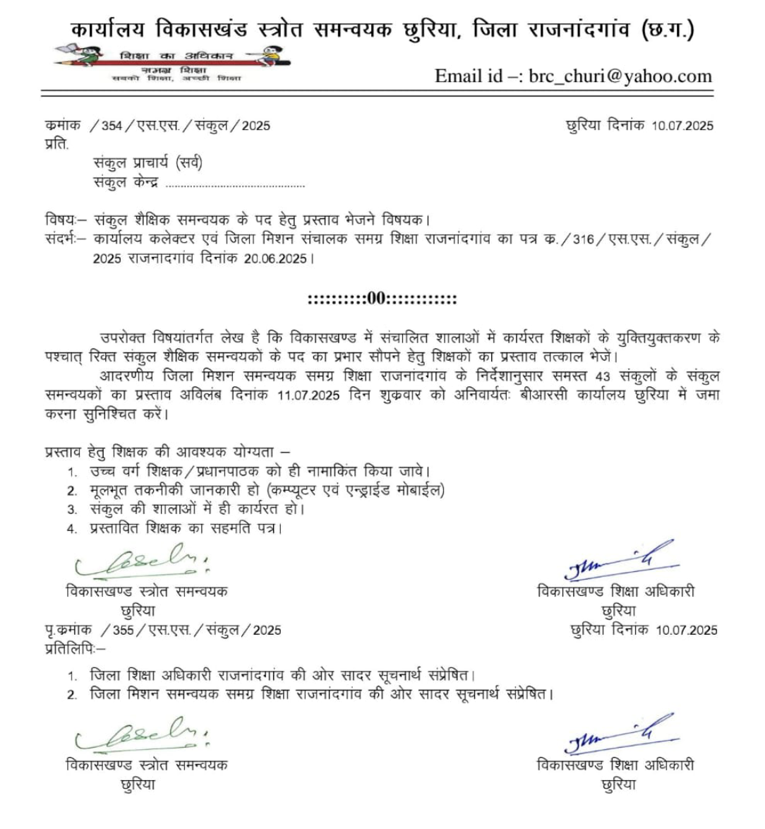 विकासखंड स्रोत समन्वयक छुरिया द्वारा की जा रही है अपनी मनमानी 