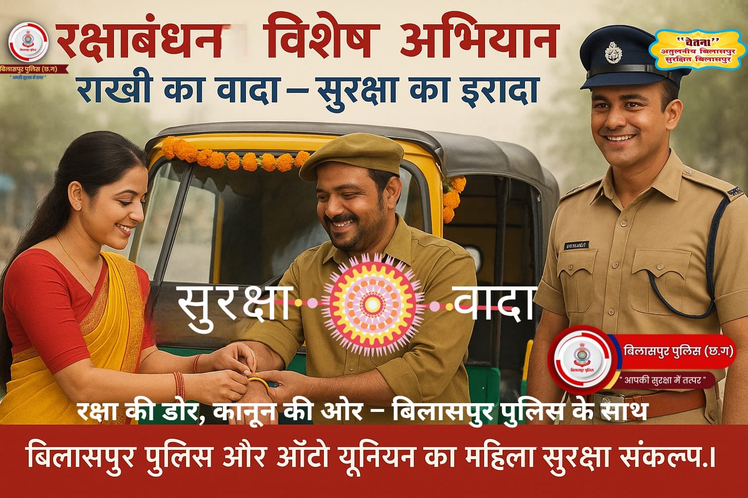 सुरक्षा का वादा–रक्षा की डोर, कानून की ओर  बिलासपुर पुलिस के साथ, जागरूकता का महाअभियान