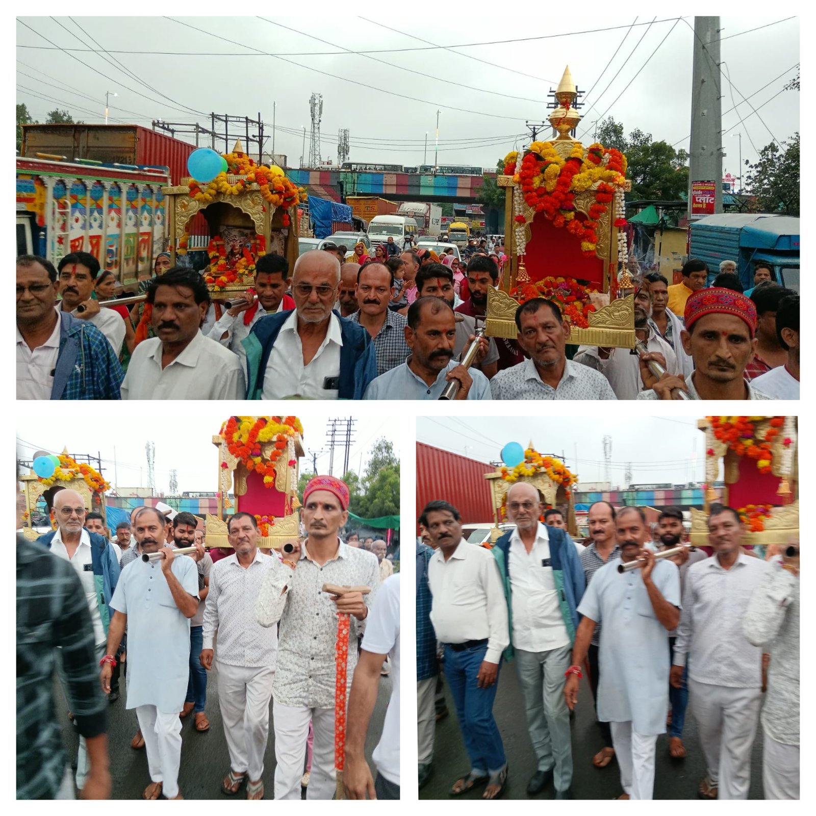 पीथमपुर ढोल ग्यारस पर निकली शोभा यात्रा का  समाज सेवी व धार्मिक संस्थाओं ने पुष्प वर्षा कर स्वागत किया