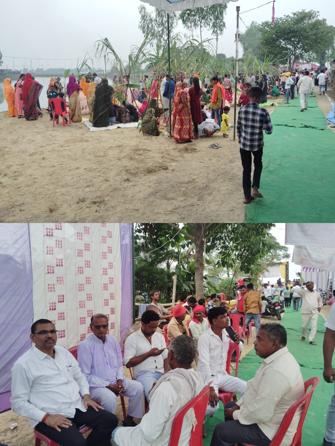 उत्तर प्रदेश महराजगंज बैरवा बनकटवा मणी चौराहा, पर डूबते सूर्य को आर्ग दिए छठ माता के भक्त गड़