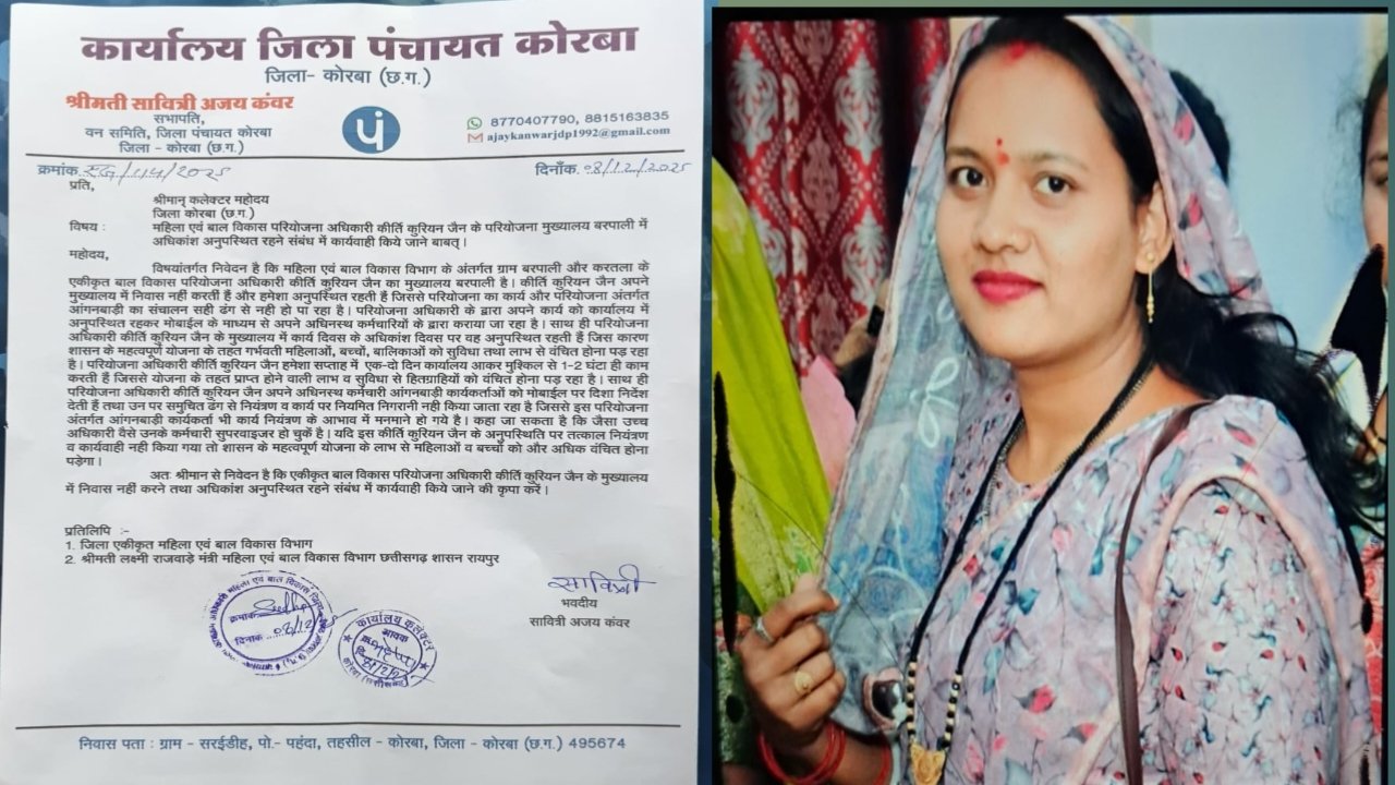 मुख्यालय में नहीं रहती महिला एवं बाल विकास विभाग की परियोजन अधिकारी, जिला पंचायत सभापति सावित्री अजय कँवर ने कलेक्टर से किया शिकायत