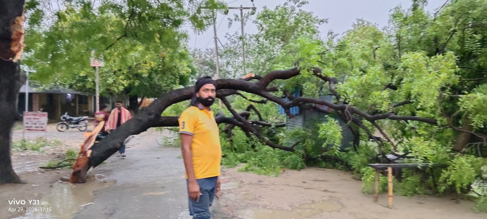 अचानक बदला मौसम का मिजाज: तेज आंधी-बारिश से नुकसान, नीम का पेड़ गिरा—आवागमन ठप”