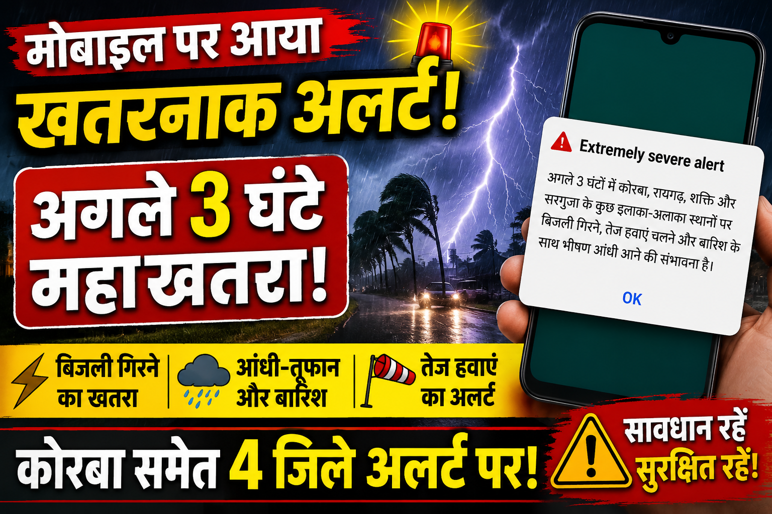 ? मोबाइल पर आया 'एक्सट्रीमली सीवियर अलर्ट', कोरबा समेत कई जिलों में मौसम का खतरा!