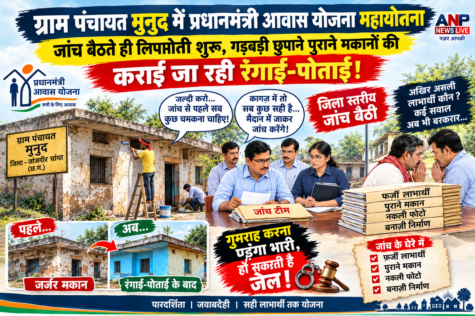 ग्राम पंचायत मुनुद में पीएम आवास योजना महाघोटाले की जांच से पहले लीपापोती के आरोप
